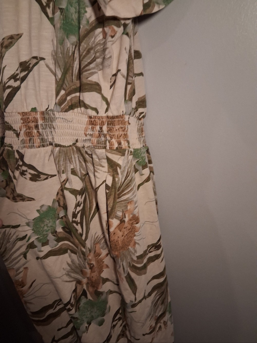 Lane Bryant Light Cream Floral Button-Front Jumpsuit  with Green & Tan Print - Picture 5 of 7